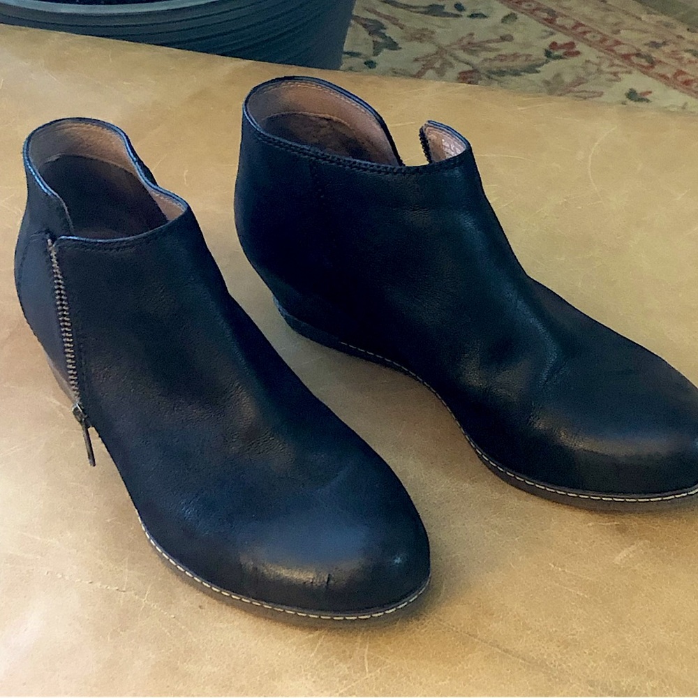 Dansko Layla Black Leather Hidden Wedge Bootie Women's size 10 / 41